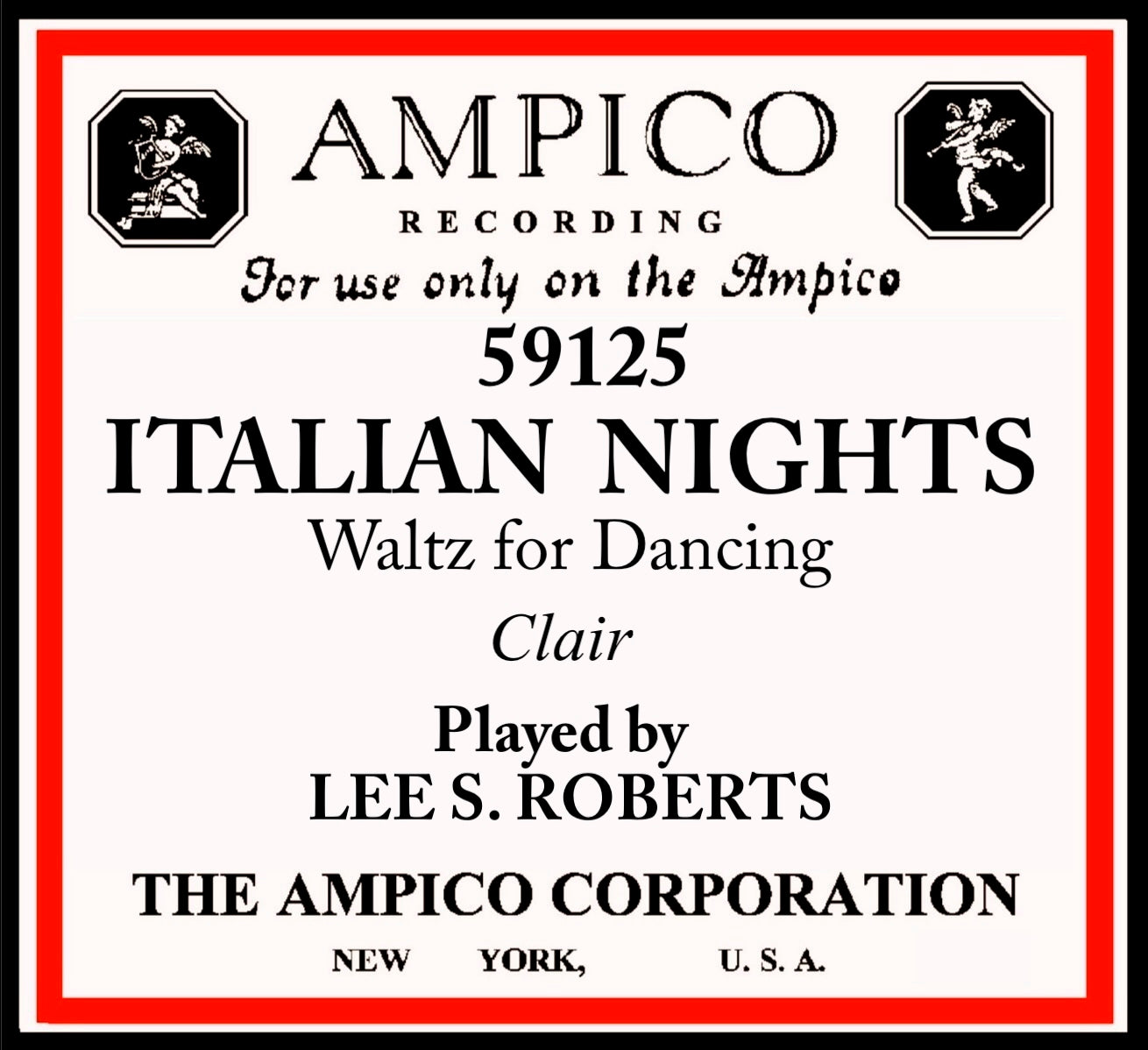 Ampico 59125 Italian Nights (Waltz) pb Lee Roberts