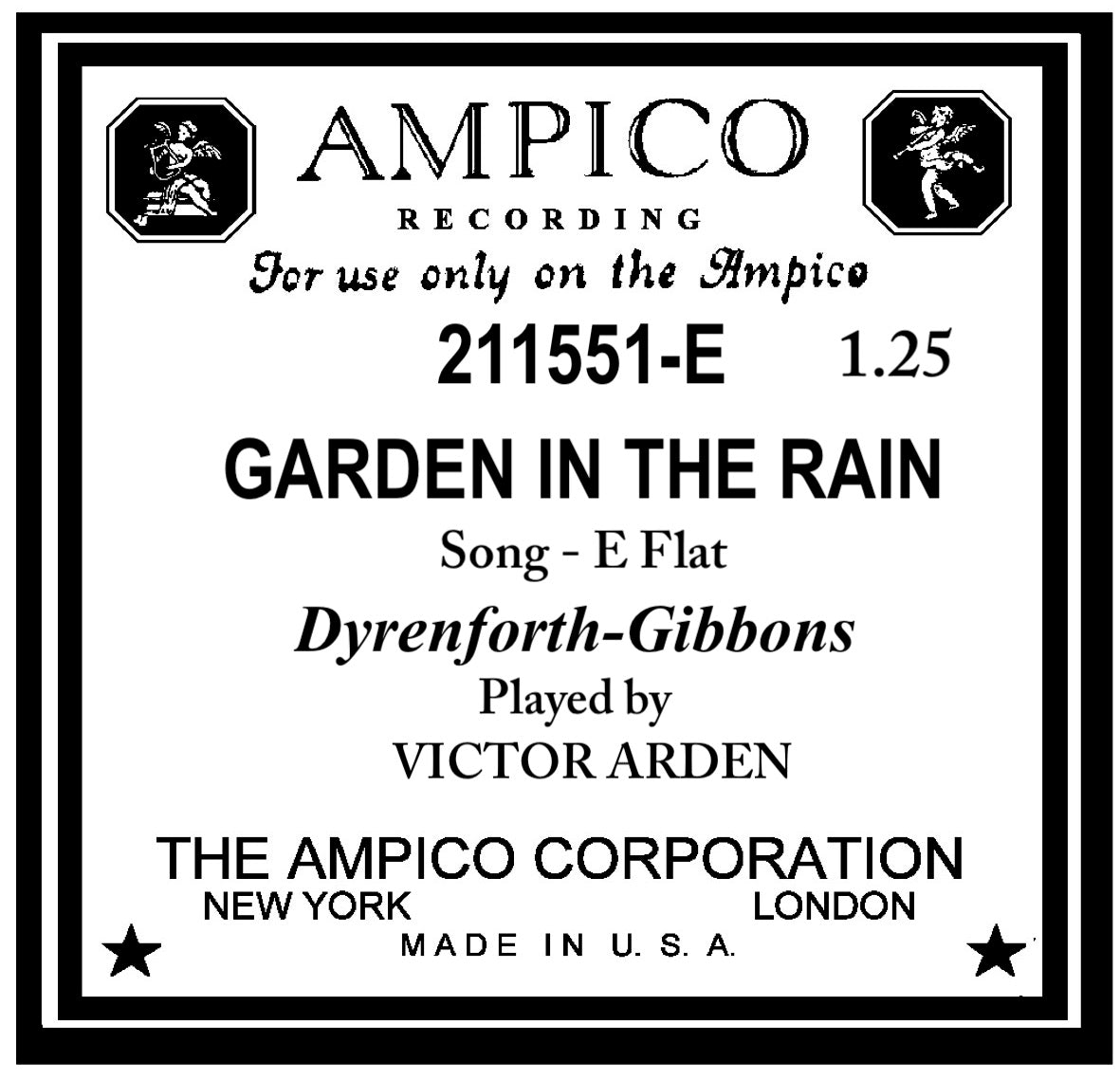 211511 (B Coded); A Garden In the Rain; Dyrenforth - Gibbons; PB Victor Arden